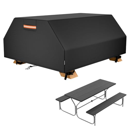 EVRBUL Waterproof Picnic Table Cover 70/72 Inch Heavy Duty 420D for 6 Ft Picnic Table Bench Set,Wind Dust Proof Anti-UV Outdoor Patio Table Bench Cover Winter, Black