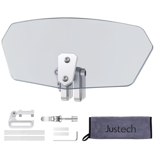 Justech Universal Motorcycle Windshield, Motorbike Windscreen Adjustable Clip On Windshield Extension Spoiler Wind Air Deflector Universal Fit for Motorcycles, Scooters-Smoke, Silver Bracket