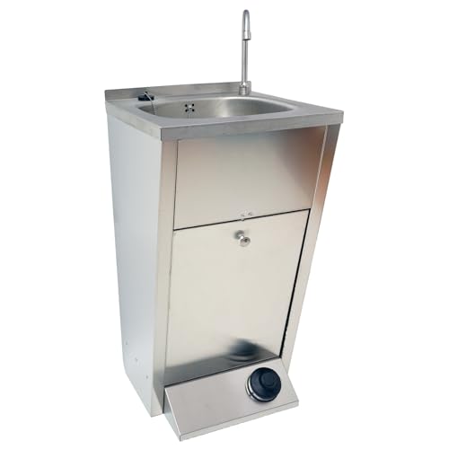 Express Water Silver, Lavandino Lavabo Lavello, Portatile Autonomo Trasportabile, con Serbatoio d'Acqua, in Acciaio Inox, con Comando a Pedale, Certificato per ASL, per Negozi e Studi Medici