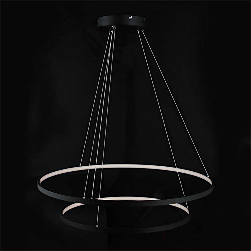 Image of Adjustable LED nt Light with 2 Rings – Modern Dimmable Suspeon Lamp for Living Room Dining Table Office Black & Cool WhiteHeight 2040 cm