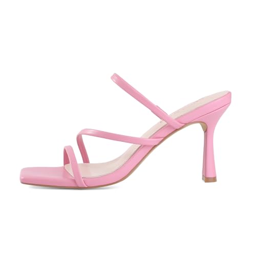 Image of Shoe'N Tale Strappy Kitten Heels For Women Stiletto Mules Square Open Toe Slip On Sandals