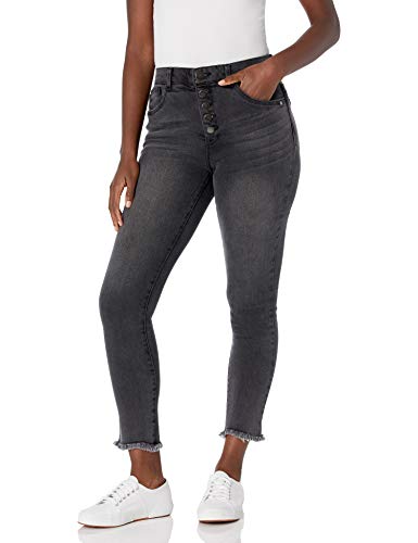 Democracy Women's Ab Solution Exposed Button Ankle Length Jean, Black, 12