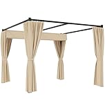 Outsunny 3 x 3(m) Pergola with Retractable Roof Canopy and Curtains, Metal Frame Garden Gazebo Outdoor Sun Shade Shelter for Grill, Patio, Deck, Beige