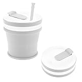TSLBW 350ML Silikon Faltbarer Becher mit Deckel, Faltbarer Reisebecher, Wiederverwendbare Silikon-Kaffeetasse mit Kunststoff-Deckel für Camping und Wandern (Grau)