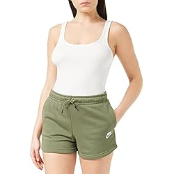 W NSW Essntl FLC HR Short Ft Shorts para Mujer 5 NIKE W NSW ESSNTL FLC HR Short FT Shorts, Medium Olive/White, S Women's