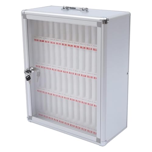 Wall-Mounted Phone Lock Box - 60 Slot Aluminum Organizer with Key &amp; Handle - Secure Storage for Offices, Schools, Events - Durable Silver Pocket Chart