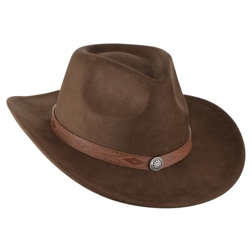 Meng Jiaran Cowboy Hat for Women and Men Western Cowboy Cowgirl Hats Felt Wide Brim Hat Fancy Dress Party Accessory for Halloween Birthday Cosplay Party - Brown