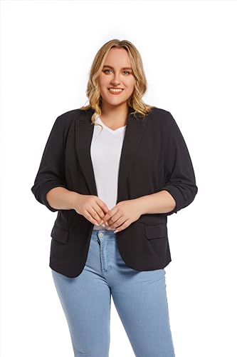 Womens Casual Blazers Plus Size Open Front Long Sleeve Work Office Jackets with Pockets