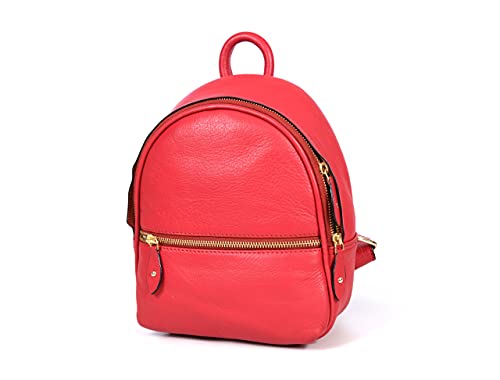 Aaron Leather Goods Leather Travel Hiking Bagpack for Women Girls Small Daypack Lightweight Durable (Jam)