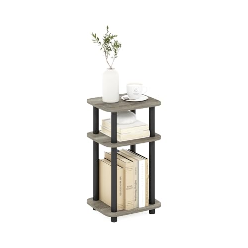 Image of Furinno JUST 3-Tier Telephone Table, Turn-N-Tube Toolless Side Table with Open Shelf, Round Curve Corner Night Stand, Bedside Table, for Living Room, Bedroom, French Oak