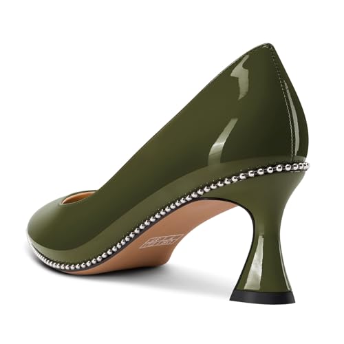 Image of TNYNFBEB Womens Kitten Heel Pointed Toe Pumps Slip-on Sliver Beaded Prom Wedding Dress Basic Classic Patent Leather Summer 2.6 Inches Heels