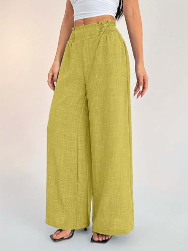 Image of Sugathari Women's Casual Wide Leg Pants - High Waist Elastic Waistband Loose Fit Long Trousers | Lightweight Straight Leg Summer PantsTrouser 254