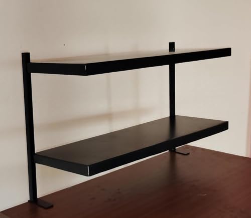 Image of 2 Tier Desk Shelf Clamp-On Above or Under - Desktop Organizer for Office Accessories & Gaming Setup, Black, Tool-Free Installation