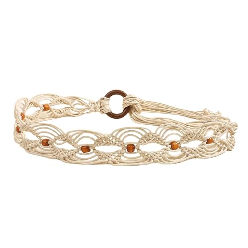 Women's Boho Belt Beaded Braided Belt Fashion Round Braided Vintage Medium Casual Summer Fabric Belt