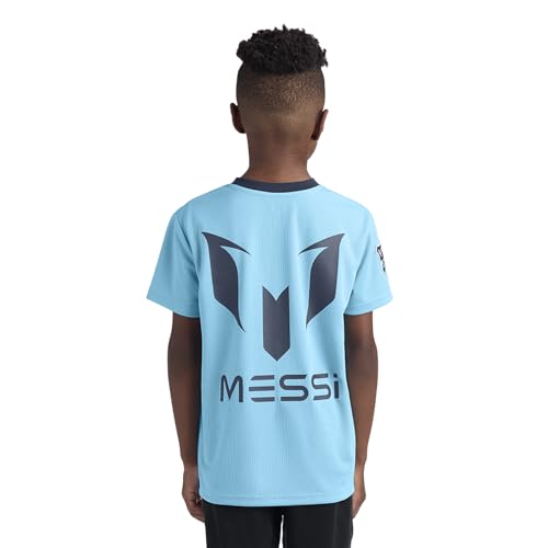 Image of Messi Boys' Lifestyle Short Sleeve Top, Loose-fit V-Neck Shirt with Logo, Comfortable