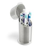 OXO Good Grips Stainless Steel Toothbrush Organizer, Bathroom Organizer and Storage, Toothbrush Holder for Countertop, Sleek Modern Bathroom Accessories
