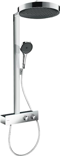 hansgrohe Rainfinity - Colonne de douche avec mitigeur thermostatique, douche pluie 360 mm avec robinet, douchette (3 jets), support, flexible, barre et douche...