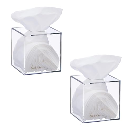 Beiyier 2 Pack Clear Acrylic Square Tissue Box - 4.7x4.7x5.5'' Napkin Organizer, Suitable for Bathroom, Bedroom, Dressing Table, Countertop, Dining Table