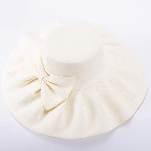 Linen Summer Womens Wide Brim Sun Hat Wedding Church Sea Beach A047 (Beige) #TOP2
