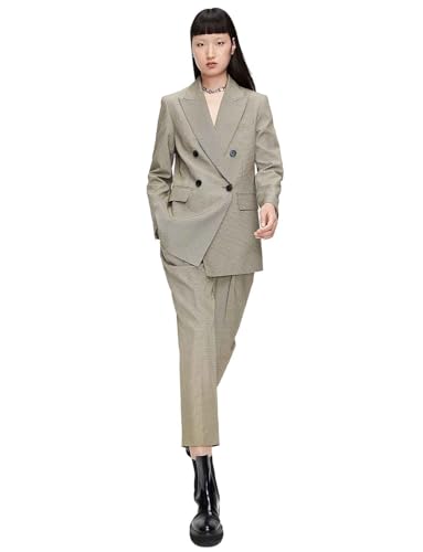 Costume deux pièces femme en pied-de-poule avec finitions haut de gamme