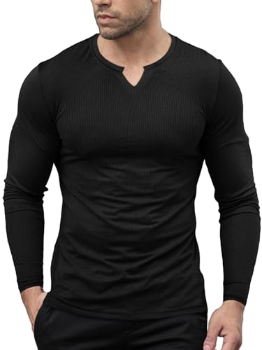 Men's Muscle Stretch Shirts V Neck Long&Short Sleeve Lightweight Breathable T-Shirts Stylish Slim Fit
