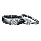 SILVERIST Round Diamond Pair Matching Bands Couples Rings Set Elegance Solitaire Engagement Ring 14K White Gold Plated Complementary Design Bridal Set 925 Sterling Silver Handmade Valentine Jewelry