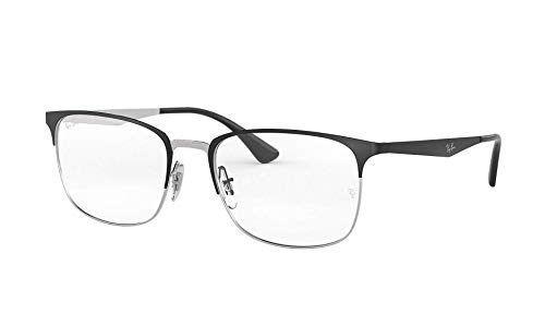 Ray-Ban RX6421 Square Prescription Eyeglass Frames, Matte Black On Silver/Demo Lens, 54 mm