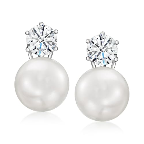 Ross-Simons 14mm Shell Pearl and 3.80 ct. t.w. CZ Earrings in Sterling Silver