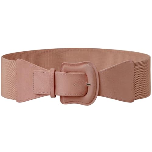 Aupuls Breiter Gürtel Damen Wildleder Vintage Taillengürtel Rosa Stretchgürtel AUPB011 Pink M
