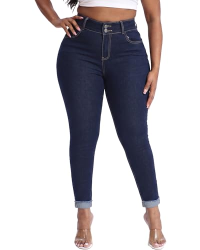 Womens Plus Size Skinny Jeans High Waisted Stretchy Classic Ankle Jean