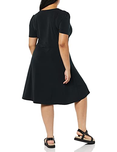 Image of Amazon Essentials Women's Short Sleeve V-Neck Gathered Flattering Fit and Flare Dress