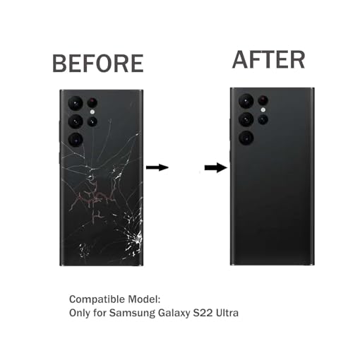 S22 Ultra Back Glass Replacement for Samsung Galaxy S22 Ultra 5G Back Glass Cover with Pre-Installed Camera Lens and Adhesive, with Repair Tool Kits(Phantom Black)