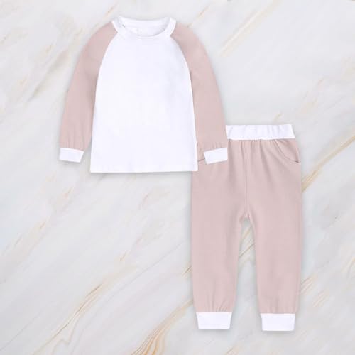 Kids Girls Long Sleeve 𝐏ajamas Set Color Block Crewneck Tops and Pants 𝗦nug Fit 𝐏ajamas Soft Sl𝐞epwear Loung𝐞wear2