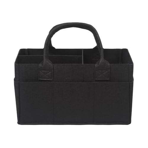Sammy & Lou Collapsible Black Felt Storage Caddy, Divided Design To Keep Diapers, Wipes And Changing Items Organized, Two Handles, 11.5 in x 6 in x 8 in