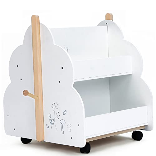 Labebe Baby Wooden Bookshelf, Kids Bookshelf With Wheels For 36M+, Book Rack Wood/Kid Bookcase/Children Bookshelf/Toddler Book Case/Children Books Display Self/Infant Book Toy Storage White #TOP6