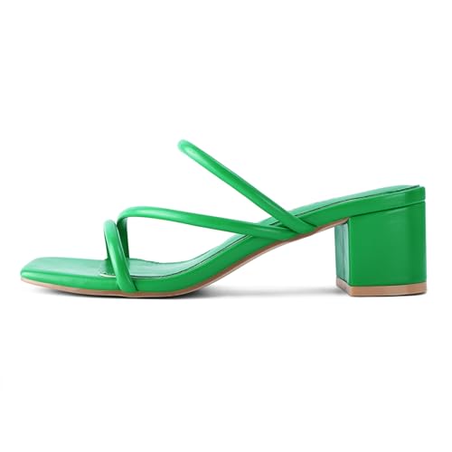 Shoe'N Tale Strappy Heels For Women Low Chunky Block Heel Heeled Sandals Square Open Toe Slip On Slides Mules thumb #1