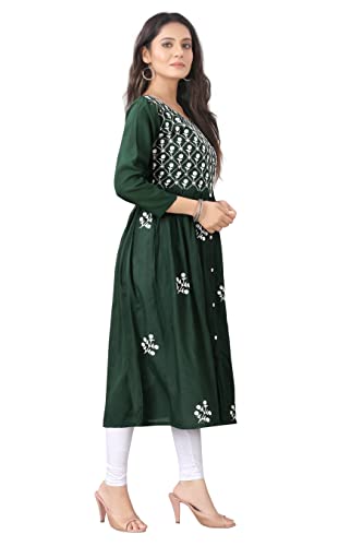 Image of KrazzyKudy Women's Rayon Embroidered Flared Kurtis