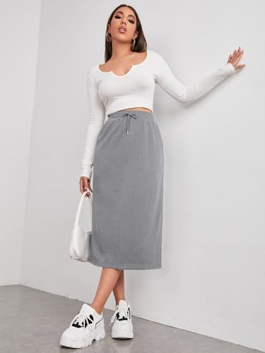Women's Drawstring High Waisted Midi Skirts Casual Skirt with Pockets4