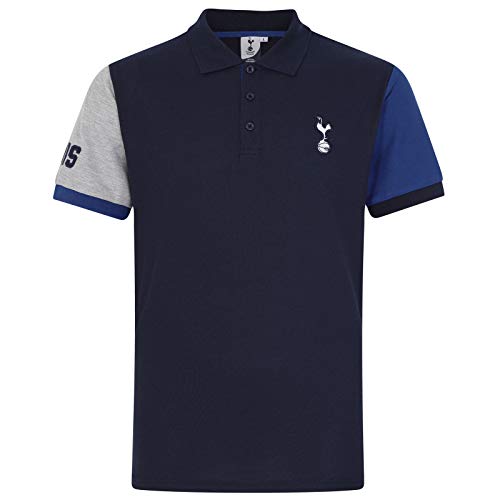 Tottenham Hotspur FC - Polo Oficial para Hombre - con el Escudo del Club - Azul Marino - Mangas en Contraste - Mediana