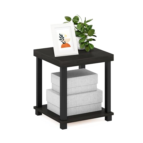 Image of Furinno Turn-N-Tube Side Table, 2-Tier Thick Tabletop End Table with Open Shelf, Toolless Assembly Night Stand, Bedside Table, for Living Room, Bedroom, Espresso