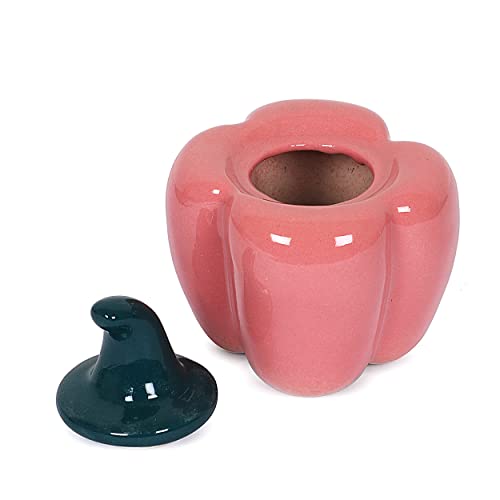 Image of QIMACPLUS Ceramic Capsicum Decorative Pickle Jar| Food Storage Jar | Multipurpose aachar, masala Jar For kitchen and Dining table 500 ML set of 1 Pink