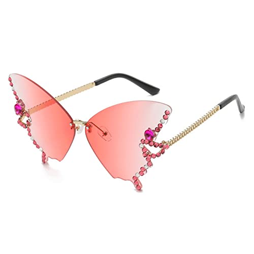 Lunettes de soleil papillon sans monture et strass rose doré pour femme en taille unique