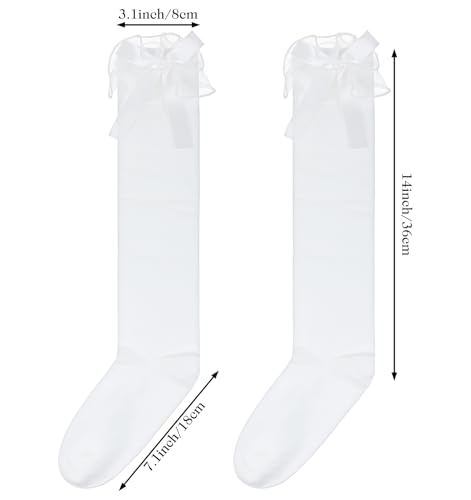 Knee High Socks with Bows, Girls White Knee High Socks for Daily Wear, School Uniforms, Dance & Cosplay2