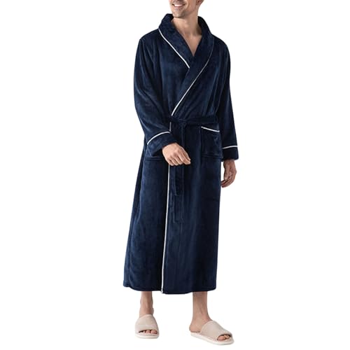 Fleece Men's Robe, Plush Flannel Robes for Men, Soft Bathrobe Mens Long Spa Robe Shawl Collar Sleepwear Homewear