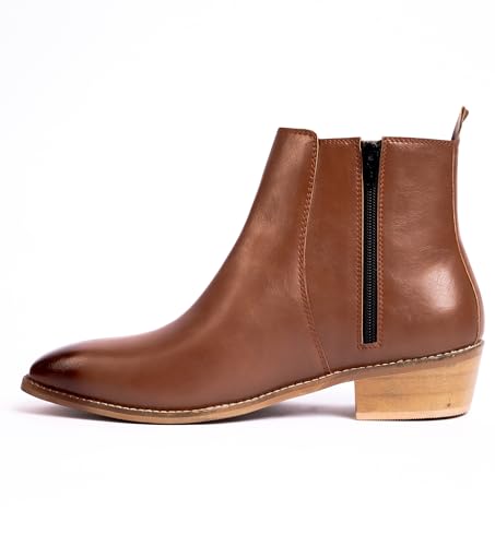 Image of LOZANO Italian Cut Classic Leather Chelsea Boots for Men | High Ankle Cuban Heel Square Toe Zip Closure Cushioned Insole Boot