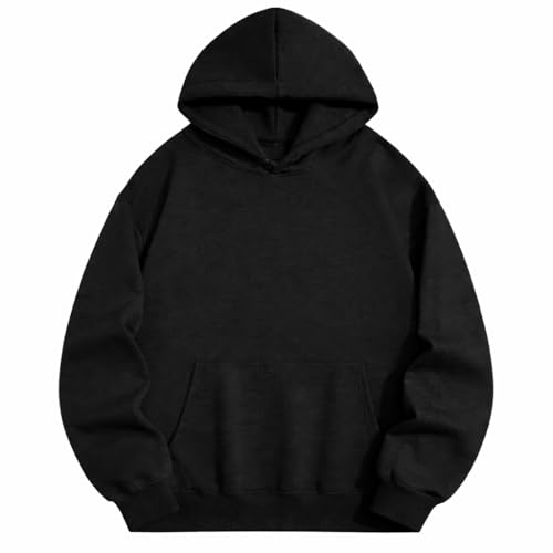 Image of Maydear Men's Pullover Hoodie Casual Long Sleeve Hooded Sweatshirt Basic Fleece Hoodie with Pocket-Black