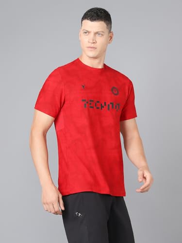 Image of TECHNOSPORT Men Cricket Fan T-Shirt IPL Printed Casual Sportswear Tee Typography Print Slim Fit Round Neck Short Sleeve Polyester Sports Tshirt for MenIPL MensJersey