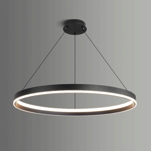 Lámpara colgante moderna en anillo negro para crear un ambiente nórdico en el dormitorio