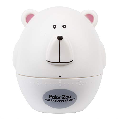 Temporizador mecánico portátil con Forma de Oso de Dibujos Animados para Cocina, Alarma, plástico Resistente, no Necesita Pilas, para repostería casera, Color y Morado, 6,8 x 7,2 (Blanco)