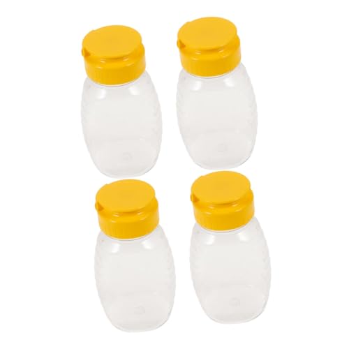 KONTONTY 4pcs Empty Plastic Honey Bottles Squeeze Honey Jars Leakproof Honey Dispenser Lids Condiment Container For Ketchup
